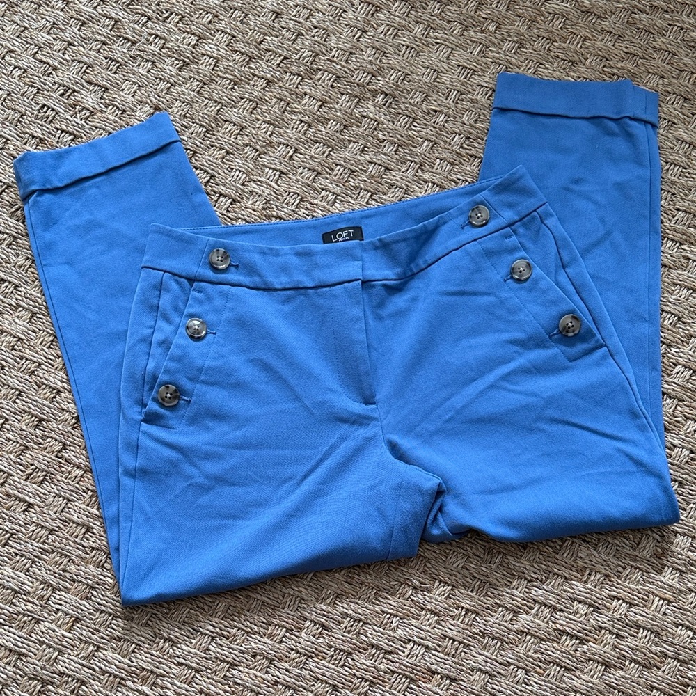 Sky Blue LOFT Petite Button Side Trousers